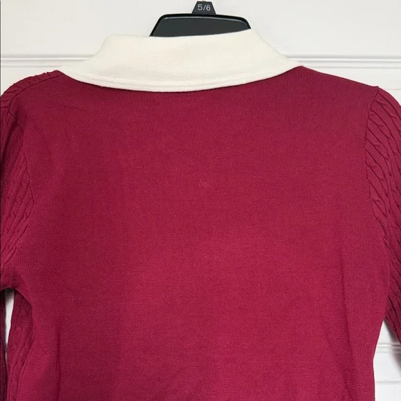 Burgundy Cardigan sweater  with Cream Collar size L - Picture 7 of 8